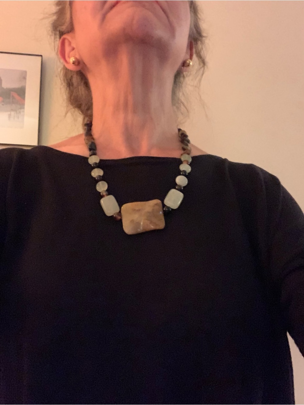 Natural Stone Statement Necklace in Beige and Olive - Women Jewelry